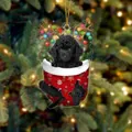 Weihnachtsstrumpf-Hundeornament mit einem schwarzen Pudel und Rentiergeweih - Schwarzer Pudel Typ 2