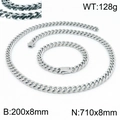 Ensemble collier et bracelet en maille cubaine en acier inoxydable argenté poli avec fermoir - Ensemble Couleur Argent 8mm (KS141816-Z)