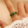 18K gold plated rope band ring with five natural green malachite stones on finger - 39 18k Real Gold Three-layer Hollowed-out H-29