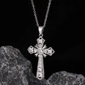 Macro detail of silver cross pendant necklace with white zircon stones on dark stone background - Style 32: Brass Plated With Real Gold + Stainless Steel Chain (color Retention)
