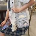 Sac bandoulière en toile bleu clair avec fenêtre transparente et ours en peluche - Bleu Avec Pendentif Ours