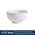 Bol à riz en céramique blanche renforcée de 4,75 pouces avec relief floral élégant - Bol à rebord Alice de 4,75 pouces