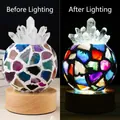 Colorful agate and crystal night light lamp with a round wooden base in two lighting modes - Colorful Agate + White Crystal Cluster