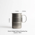 Vintage 380ml stainless steel camping mug with foldable handles and matte finish - Small / Silver Gray