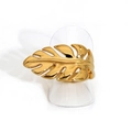 Minimalist gold PVD plated stainless steel open ring in Monstera leaf design - Monstera Leaf Style (KB758) / Gold