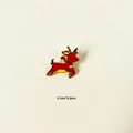 Detailed view of red Christmas reindeer enamel brooch pin showing size 2.1cm by 2.8cm - Elk