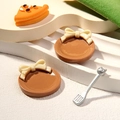 Miniature resin dining set with bow plates, silver spatula and pizza slice for DIY - Round Coffee Plate
