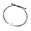 Adjustable black woven rope bracelet featuring a silver snake charm with white zircons - Platinum Silver Rope