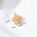 Detail showing dimensions of pink zircon flower pendant 25.95mm high and 3.5g weight - Gold Plated Pink Flower Pendant