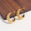Golden semi-hoop earrings with textured bubble surface design on dark wood background - Chain Bead EJ06-7