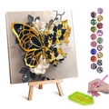 DIY diamond painting kit with butterfly pattern on easel including tools and colorful resin gems - Black And Yellow Butterfly Flower (12) / 20x30cm