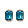 Two blue rectangular faceted glass stone pendants with golden metal base for DIY jewelry - Blue