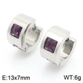 Minimalist silver hoop earrings with a square purple zircon inlay and polished finish - Silver With Purple Zirconia(KE118332-TGD)