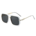 Fashionable oversized square sunglasses with white frames and gold metal double bridge detail - White Frame Dark Grey Lens