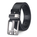 Ceinture classique en cuir noir pour hommes avec une boucle en métal argenté épurée - Gaine de Cuir Large Pointe Noir / 120cm