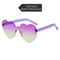 Y2K heart rimless sunglasses with purple to fluorescent green gradient lenses - Purple Fluorescent Green Gradient