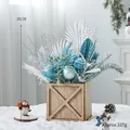 Blue and white 36cm mini tabletop Christmas tree in a wooden box with snowflake decor - Large Square Wood Box Blue Tree (B23001B-3)