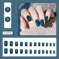 Diep oceaanblauw vierkante kunstnagels set met 24 glanzende nagels in diverse maten - Diepblauw Vierkant (CF010)