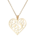 Collana con ciondolo a cuore traforato dorato con uccelli su rami e catena a croce - Stile Cuore Uccello e Albero (799 Oro)