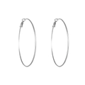 Pair of large silver polished stainless steel hoop earrings on white background - 60mm / Steel
