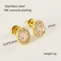 Double layer gold stainless steel earrings with oval pink zircon and diamond-set studs - Oval / Pink Zirconia