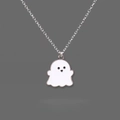 Minimalist white ghost pendant necklace with silver chain for couples and friends - Single Piece/White Ghost / White