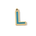Detailed view of golden letter L pendant with blue inlay and beaded edge design - Letter L Style (VG289-Lx3)