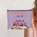 Trousse à maquillage violette en toile avec lettrage Pray On It rose et zip noir - Style Slogan Inspirant Violet(jiayingpbb0414)