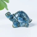 Blue resin turtle figurine with natural crystal gravel and gold leaf inside - 23 Blue Apatite + Gold Foil
