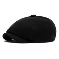 Klassieke zwarte wolmix newsboy pet voor heren en dames met een achthoekig ontwerp - Eén Maat(Verstelbaar) / Zwart