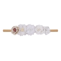 Handmade floral baby headband with white and pink fabric flowers on a tan nylon band - 20 Styles Set