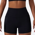 Pantaloncini yoga neri a vita alta con tasche laterali e tessuto opaco traspirante - 8/S / Nero Premium