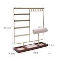 34.5cm metal jewelry display stand with walnut base for earrings and necklaces - Multifunctional 5-tier / Gold