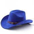 Détail d'un chapeau de cowboy bleu roi en feutre de laine avec ceinture en cuir brun - M(56-58cm) / Bleu saphir