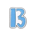 Blue glitter number 13 metal badge pin with white and black outline detail - Lucky Number 13 (QHXZ258)