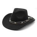 Classic black wool felt western cowboy hat with decorative woven band for men and women - M (56-58cm) / Black