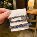 Geometric pearl hair clips set with blue and silver rhinestones in a gold finish - Navy Blue / 2PCS