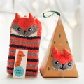 Striped coral fleece winter socks with 3D fox ears and gift box packaging - Adult (No Gift Box) / Red Fox
