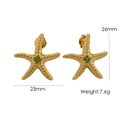 Detailed view of starfish earrings with green crystals and 26mm product dimensions - Gold/Green Zirconia