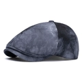 British style newsboy flat cap for men in a dark grey vintage tie-dye washed finish - Black 2