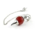 Natural red carnelian crystal pendulum pendant with a polished silver metal chain - Pendant + Chain Set / Red Agate