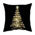 Black square Christmas pillow cover with golden glitter tree and Merry Christmas text - Style 8 / 18x18 Inch