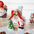 Ceramic Santa Claus snow house LED ornament with red and green festive details - Santa Claus House 10.5x7.8x12.8cm