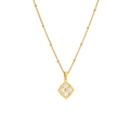 Collana vintage in acciaio al titanio con ciondolo a quadrifoglio in madreperla bianca - Stile Quadrifoglio Madreperla Oro (E202)