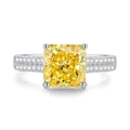 Elegant S925 silver ring featuring a radiant square yellow gemstone with pavé diamonds - Princess Square Double-Row Pavé Goose Yellow Style (FDJZ-116)