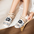 Chaussettes d'hiver thermiques antidérapantes avec motif flocon et doublure polaire - Flocon de Neige Beige