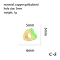 Green enamel heart bead in gold plated copper with 3mm hole for DIY jewelry - Green Heart (C-5)