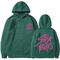 Sweat à capuche Saja Boys vert foncé avec lettrage rose, vues avant et arrière - Vert Foncé