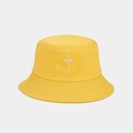 Close-up of bright yellow cotton canvas bucket hat featuring white PEACE embroidery - M (56-58cm) / Yellow