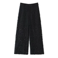 Pantalon large en dentelle noire pour femme avec de délicats motifs de fleurs crochetés - XS / Pants